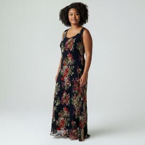 Studio I Black Floral Slip Dress Maxi 18 Y2K 90s Fairy Grunge Whimsigoth Phoebe